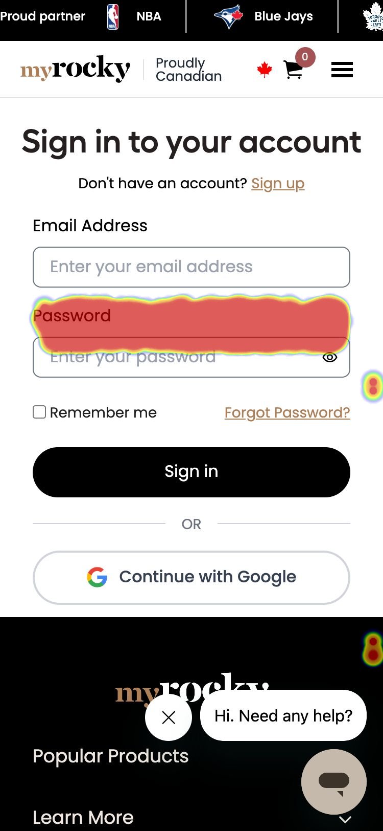 Login/Register heatmap from heatmap.com